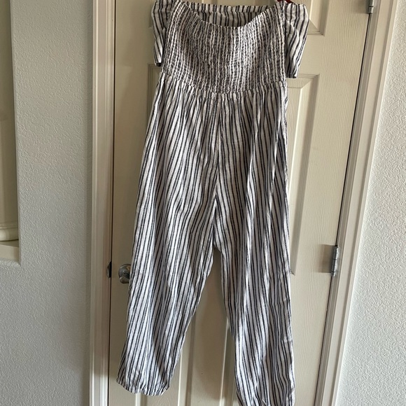 Aerie Strapless Blue and White Striped Jumpsuit - Picture 4 of 5